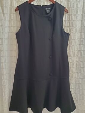DKNY Black Mini Dress with Covered Buttons